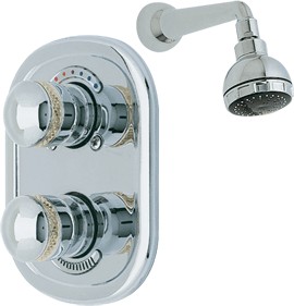 Contour Concealed twin thermostatic valve with fixed head. (Chrome+Gold)
