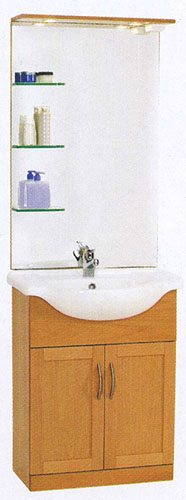 daVinci 650mm Beech Vanity Unit with basin, mirror, lights and shelves.