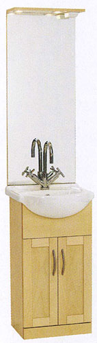 daVinci 450mm Maple Vanity Unit with ceramic basin, mirror and lights.