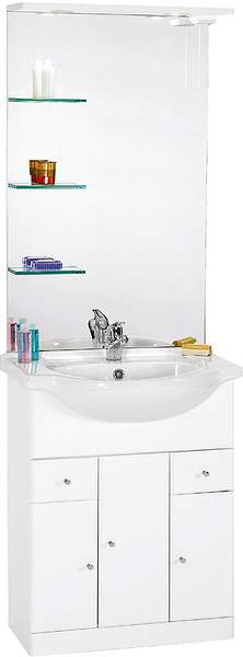 daVinci 650mm Contour Vanity Unit with ceramic basin, mirror and shelves.
