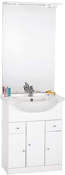 daVinci 650mm Contour Vanity Unit with ceramic basin, mirror and lights.