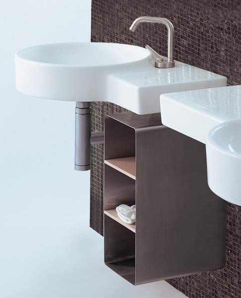Flame 1 Tap Hole Round Wall Hung Basin With Shelf Unit. 635 x 490mm.