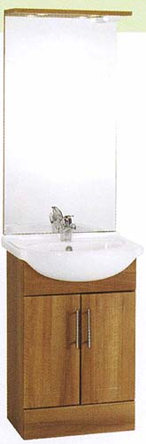 daVinci 550mm Cherry Vanity Unit with ceramic basin, mirror and lights.