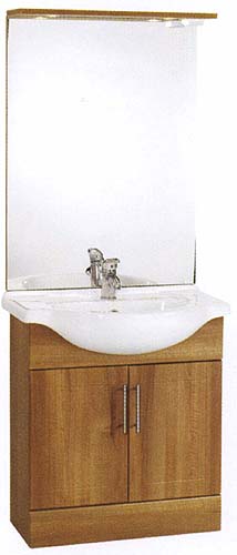 daVinci 750mm Cherry Vanity Unit with ceramic basin, mirror and lights.