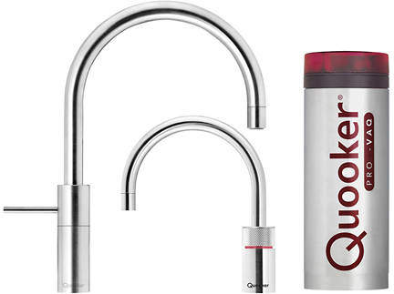 Quooker Nordic Round Twintaps Instant Boiling Tap. PRO11 (Brushed Chrome).