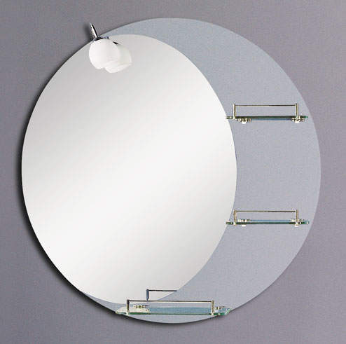 Reflections Wishaw illuminated bathroom mirror with shelves. 800mm diam.
