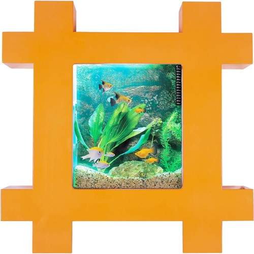 Relaxsea Vogue Wall Hung Aquarium With Orange Frame. 800x800x120mm.