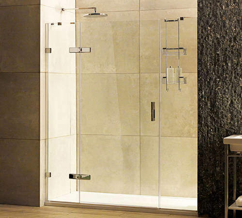 Roman Liber8 Hinged Shower Door With Two In-Line Panels (1400, Nickel).
