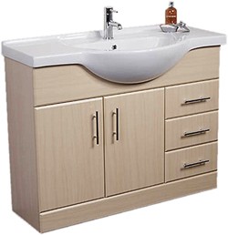 Roma Furniture 1050mm Beech Vanity Unit, Ceramic Basin, Fully Assembled.