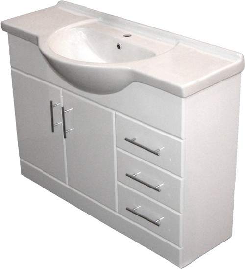 Roma Furniture 1215mm White Vanity Unit, Ceramic Basin, Fully Assembled.