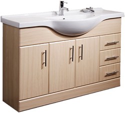 Roma Furniture 1215mm Beech Vanity Unit, Ceramic Basin, Fully Assembled.