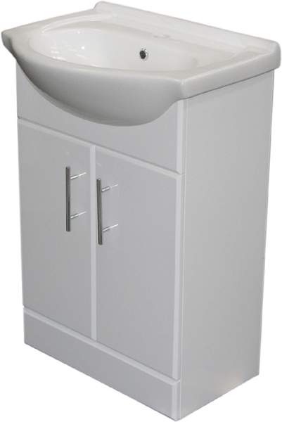 Roma Furniture 650mm White Vanity Unit, Ceramic Basin, Fully Assembled.