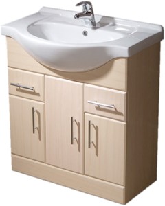 Roma Furniture 750mm Beech Vanity Unit, Ceramic Basin, Fully Assembled.