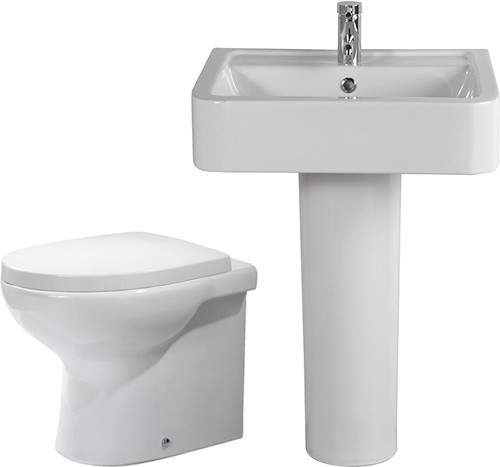 Shires Parisi 3 Piece Bathroom Suite, Back To Wall Toilet Pan, 58cm Basin.