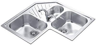 Smeg Sinks 2.5 Bowl Stainless Steel Antiscratch Corner Inset Kitchen Sink.