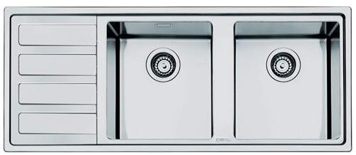 Smeg Sinks Mira 2.0 Double Bowl Sink With Left Hand Drainer (S Steel).