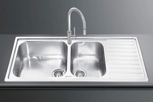 Smeg Sinks Alba 1.5 Bowl Sink With Right Hand Drainer (Stainless Steel).
