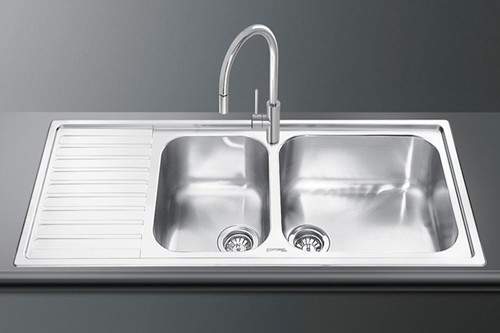 Smeg Sinks Alba 1.5 Bowl Sink With Left Hand Drainer (Stainless Steel).