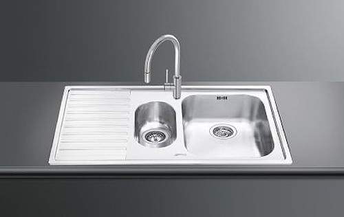 Smeg Sinks Alba 1.5 Bowl Sink, Left Hand Drainer (Stainless Steel Fabric).
