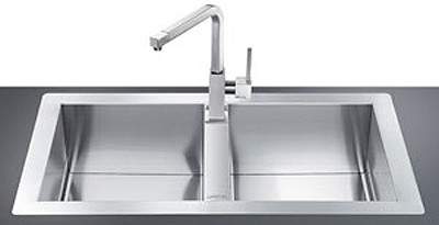 Smeg Sinks 2.0 Bowl Stainless Steel Flush Fit Kitchen Sink.