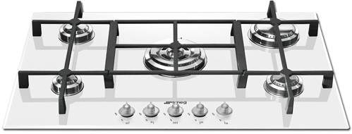 Smeg Gas Hobs Linea 5 Burner Gas Hob. 74cm (White Glass).