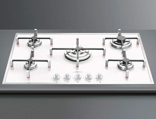 Smeg Gas Hobs Linea 5 Burner Low Profile Gas Hob. 74cm (White Glass).