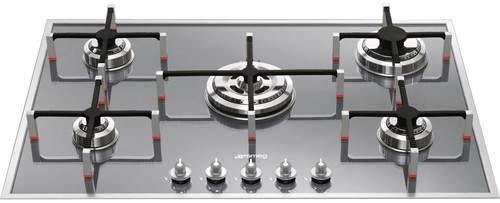 Smeg Gas Hobs Linea 5 Burner Low Profile Gas Hob. 74cm (Silver Glass).