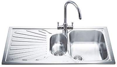 Smeg Sinks 1.5 Bowl AntiScratch Stainless Steel Sink, Left Hand Drainer.