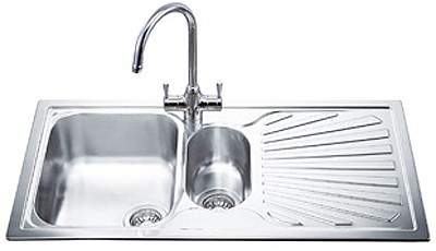 Smeg Sinks 1.5 Bowl AntiScratch Stainless Steel Sink, Right Hand Drainer.