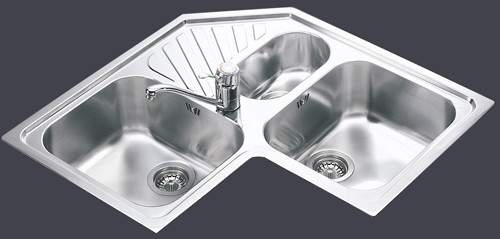 Smeg Sinks Alba 2.5 Bowl Corner Sink With Centre Drainer (Stainless Steel).