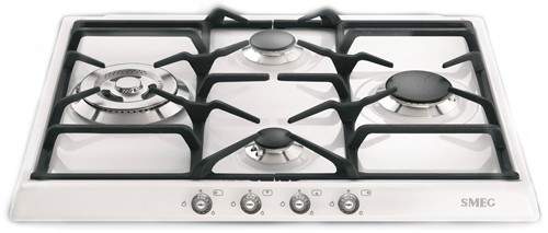 Smeg Gas Hobs Cortina 4 Burner Gas Hob With Silver Controls. 60cm (S Steel).