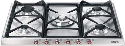 Smeg Gas Hobs 5 Burner Gas Hob With Red Controls. 70cm (Stainless Steel).