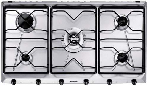 Smeg Gas Hobs Cucina 5 burner Gas Hob (Stainless Steel). Size 90cm.