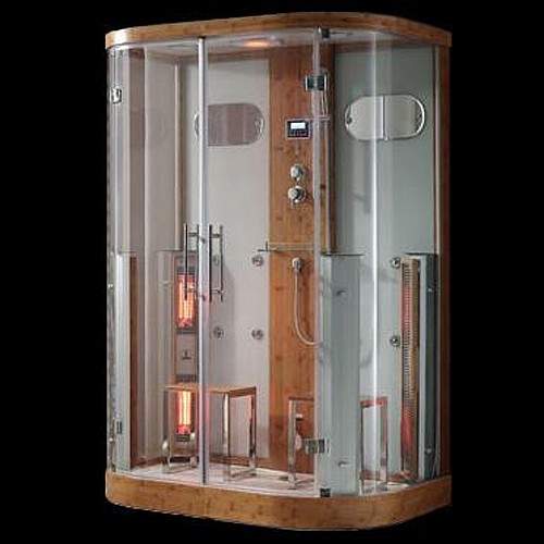 Hydra Double Steam Shower & Sauna Cubicle (Bamboo). 1450x900mm.