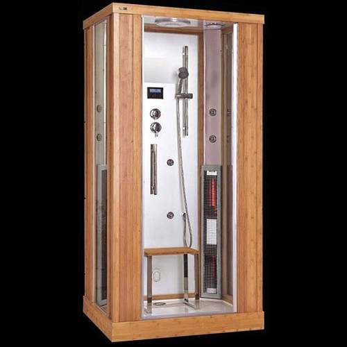 Hydra Rectangular Steam Shower & Sauna Cubicle (Bamboo). 1000x900mm.