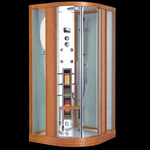 Hydra Quadrant Steam Shower & Sauna Cubicle (Bamboo). 1000x1000mm.