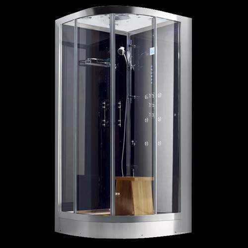 Hydra Steam Shower Enclosure (Black, Oak, Right Handed). 1000x900.