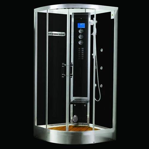 Hydra Quadrant Steam Shower Enclosure (Black, Oak). 1000x1000mm.