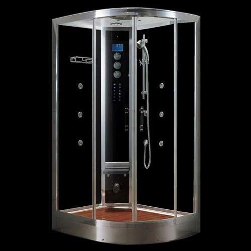 Hydra Steam Shower Enclosure (Black, Oak, Left Handed). 1200x900mm.