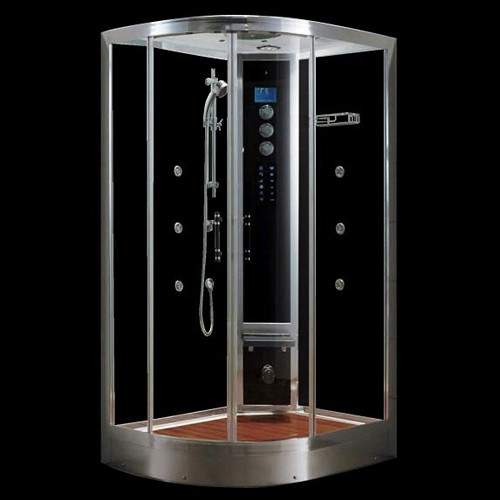 Hydra Steam Shower Enclosure (Black, Oak, Right Handed). 1200x900mm.