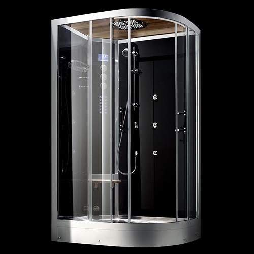 Hydra Steam Shower Enclosure (Black, Teak, Left Handed). 1200x900mm.