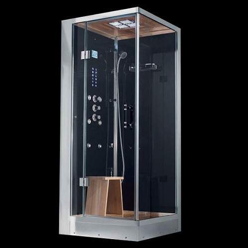 Hydra Square Steam Shower Enclosure (Black,Teak, Left Handed). 800x800.