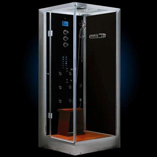 Hydra Square Steam Shower Enclosure (Oak, Left Handed). 1000x1000.