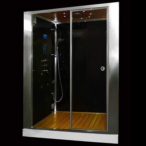 Hydra Inset Steam Shower Enclosure (Oak, Sliding Door). 1500x830.