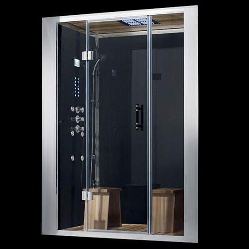 Hydra Inset Steam Shower Enclosure (Teak, Hinged Door). 1500x1030.