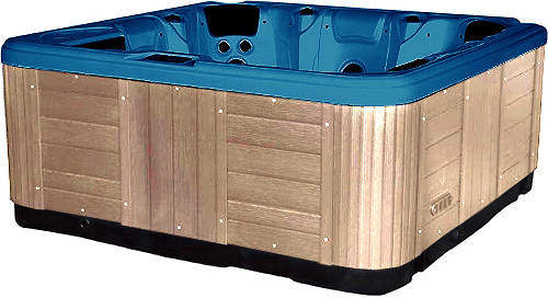 Hot Tub Blue Hydro Hot Tub (Light Yellow Cabinet & Brown Cover).