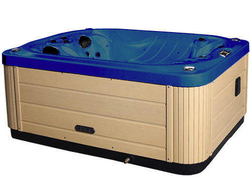 Hot Tub Blue Mercury Hot Tub (Light Yellow Cabinet & Brown Cover).