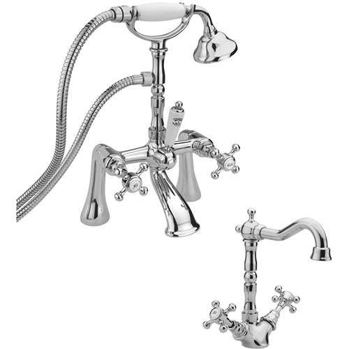 Tre Mercati Allora Basin Mixer & Bath Shower Mixer Tap Pack (Chrome).