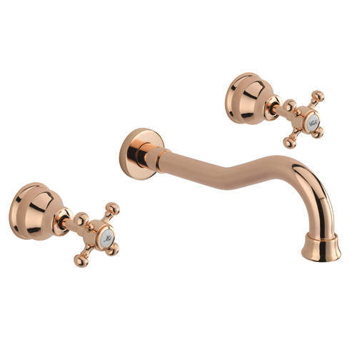 Tre Mercati Allora 3 Hole Wall Mounted Basin Tap & Waste (Rose Gold).