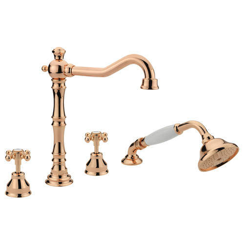 Tre Mercati Allora 4 Hole Bath Shower Mixer Tap & Kit (Rose Gold).